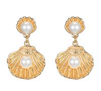 Giwnhvx Simulato Perla Grande Metallo Shell Orecchini Per Le Donne Fascino Spiaggia Boho Orecchini Dichiarazione Pendenti
