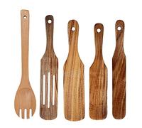 Giwnhvx Spatola da Cucina nel Teak 5 Pezzi Kit Cucchiaio Spatola per Insalata Spatola Antiaderente Spatola per Friggere Durevole e Resistente al