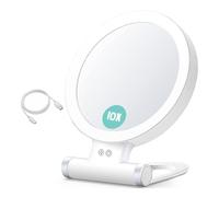 Giwnhvx Specchio da Trucco Ingrandimento 10 X con Luci e Ingrandimento Specchio LED da Scrivania 3 Colori e Specchio di Cortesia per Viaggio
