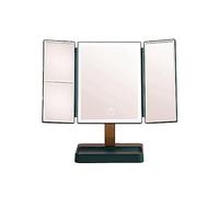 Giwnhvx Specchio di Cortesia Ingrandimento 3X Cosmetico 3 Specchi Trucco Pieghevole 270 Rotazione Dimmer Continuo Specchi da Tavolo di Bellezza Verde D