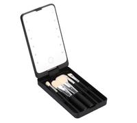 Giwnhvx Specchio pieghevole portatile con 5 pennelli, scatola di immagazzinaggio LED touch, scatola di immagazzinaggio portatile a uno, specchio per il trucco nero