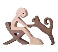 Giwnhvx Statua di famiglia in legno, statua in legno fatta a mano, scultura in legno intagliato con animali domestici, decorazione da scrivania, camera da letto, casa, ufficio, regalo B