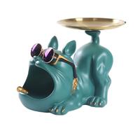 Giwnhvx Statuetta decorativa in resina con bulldog e cane maggiordomo con vassoio per chiavi, gioielli, decorazione per la casa, verde, 16 x 20 x 16 cm
