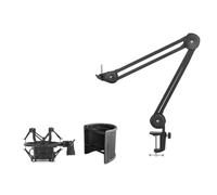 Giwnhvx Supporto per braccio microfono per registrazione podcasting, supporto braccio per forbici a sospensione regolabile con filtro, supporto antiurto nero