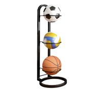 Giwnhvx Supporto per pallacanestro in ferro a tre strati, per pallavolo, calcio, scaffale portaoggetti multistrato nero