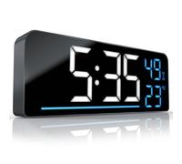 Giwnhvx Sveglia LED digitale, grande display a LED, 24 cm, display a colori, visualizzazione della temperatura, umidità e timer sensore di luminosità