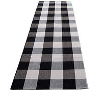 Giwnhvx Tappeto runner a quadri (61 x 180 cm), tappeto runner scozzese intrecciato a mano, tappeti per esterni a scacchi bianchi e neri