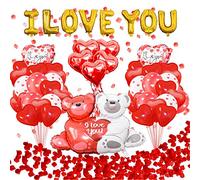 Giwnhvx Ti Palloncini con Coppia Kit di Palloncini Cuore con Palloncino Teddy con Petali di Rosa Kit di Decorazioni per Feste di Matrimonio di San-