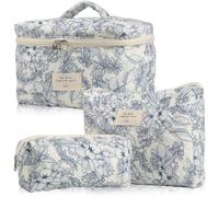 Giwnhvx Trousse per cosmetici, 3 pezzi, in cotone, trapuntata, estetica, floreale, borsa da toilette per A