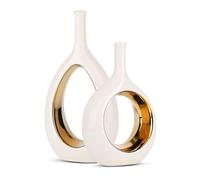 Giwnhvx Vaso e dorato in ceramica, vaso per decorazione d'interni, vaso moderno e minimalista a forma di cerchio con foro