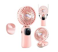 Giwnhvx Ventilatore portatile portatile, 4000 mAh, ventilatore da collo con display a LED, ventilatore da scrivania pieghevole con base, ventola a 5 velocità per donne rosa