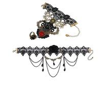Giwnhvx Vintage Bracciale in Pizzo Nero Accessori Lunghi Collana di Perline Appese in Pizzo Rosa Nero