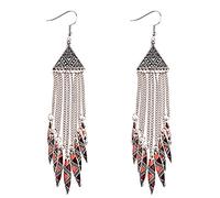 Giwnhvx Women'S Lega Geometrica Lunga Catena Nappa Dangle Earrings Orecchini In Lega Goccia Goccia Arancione Rosso