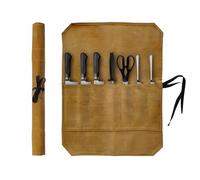 GIWOSK Borsa arrotolabile per coltelli, in tela cerata, con 7 scomparti, custodia portatile per coltelli, per casa, campeggio, picnic, cuochi, amanti della cucina, cachi (solo borsa)