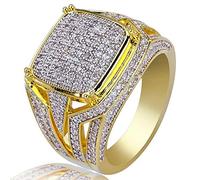 Gixaxak Anello a catena in oro 18 carati con zircone Micropave Anello a catena a grappolo quadrato con diamanti finti anello da uomo Bling Anello Hip Hop, US Code 11, Oro, Diamante