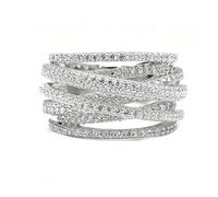 Gixaxak Anello a croce multistrato placcato in oro bianco per le donne con micro pavé di zirconi regalo gioielli regalo lucido anello con pietra preziosa piena di diamanti CZ diamante eternità