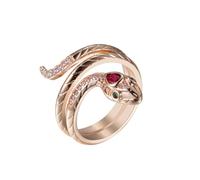 Gixaxak Anello a serpentina retrò anello animale stile punk anello serpentino intarsio gemme rosse e smeraldo anello serpente anello placcato oro 14 K zirconia cubica anello a fascia animale moda