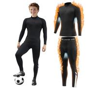 Giyim Set intimo termico base per bambini - Stile ragazzi, calzettoni e pantaloni da calcio a compressione, doppio strato traspirante per sport, calcio, basket e sci, Nero , 6-7 Years / Size 24