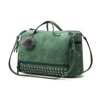 GIYXHU Borsa A Tracolla Con Rivetti Borsa a tracolla da donna di grande capacità, borsa in pelle vintage, con rivetti, a manico superiore e palla pelo(Green)