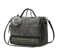 GIYXHU Borsa A Tracolla Con Rivetti Borsa a tracolla da donna di grande capacità, borsa in pelle vintage, con rivetti, a manico superiore e palla pelo(Black)