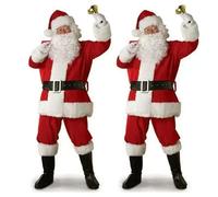 GIYXHU Costume Da Babbo Natale Costume cosplay di Babbo Natale Classico rosso Deluxe Velluto Uomo Travestimento Vestito Abiti da festa Capodanno Gioco ruolo(3XL,5PCS)