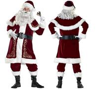GIYXHU Costume Da Babbo Natale Costume da Babbo Natale for uomo Coppie Deluxe Abito in velluto rosso Costumi natalizi for donna Festa cosplay(6XL,Men)