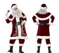 GIYXHU Costume Da Babbo Natale Costume da palcoscenico for uomo in velluto rosso deluxe, costume Babbo Natale for adulti, cosplay natalizio oversize for(6XL,9 Sets)