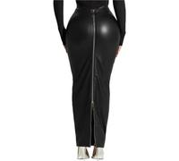 GIYXHU Gonna in PU Midi Sexy da Donna a Vita Alta Elastica Lunga Casual in for Feste per Donna(L)
