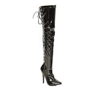 Gizelle Back Lace UP Over The Knee Boots, Stivale sopra Il Ginocchio Donna, Black Patent, 40 EU