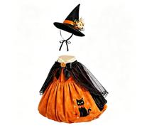 GizellMG Costume da strega autunnale per oca di portico, abito zucca opaco + mantello in pizzo + cappello largo, decorazione giardino Halloween all'aperto
