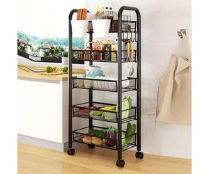 GizmoSynth Cesto portaoggetti per frutta e verdura a 5 livelli per cucina, carrello portaoggetti a 5 livelli con ruote, impilabile, cesto per frutta e verdura in filo metallico per cipolle e patate