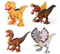 GizmoVine Dinosauri per Bambini, Dinosauro Giocattolo, 4 Pezzi Costruito a Mano DIY Assemblare Costruzione Set, Giunti Mobili, Educativo Interattiva, Gomma Modello Gioco Regali 2 3 4 5 6 anni