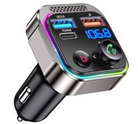 GizmoVine Trasmettitore FM Bluetooth 5.4 Auto, Vivavoce, 63W PD 45W 12/24V | Bluetooth 5.4, Ricarica PD 45W + QC3.0 18W, BASS, Doppio USB, Lega di Zinco, Luce RGB Spegnibile, Adattatore Audio Macchina