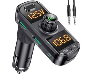 Gizmovine Trasmettitore FM Bluetooth per Auto,Adattatore Bluetooth Auto,Rafforzamento del Basso,USB PD 18W+QC 18W,Auto Accendisigari Audio Radio con Microfoni,Car Kit Chiamata Vivavoce