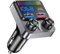 GizmoVine Trasmettitore FM per Auto, 48W Adattatore Bluetooth 5.4, 3 Porte Ricarica (PD 30W + QC3.0 18W), Musica Wireless, Basso Profondo, Chiamate Hands-Free, Assistente Vocale