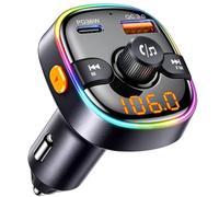 GizmoVine Trasmettitore FM per auto, Bluetooth, 2-PD, 36 W, multiprotocollo USB-A (WMA/MP3/WAV/APE/FLAC), illuminazione RGB a 7 colori con interruttore, protezione a 4 vie, 12V/24 V
