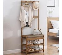 GIZNXBA Appendiabiti In Legno Con Panca Attaccapanni Ingresso 3 In 1 Indipendente Con Ganci Appendiabiti Con Panca E 2 Ripiani Per Giacche, Sciarpe, Cappelli, Borse, Cravatte(50cm)