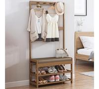 GIZNXBA Appendiabiti In Legno Con Panca Attaccapanni Ingresso 3 In 1 Indipendente Con Ganci Appendiabiti Con Panca E 2 Ripiani Per Giacche, Sciarpe, Cappelli, Borse, Cravatte(70cm)