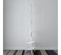 GIZNXBA Appendiabiti In Metallo Con 12 Ganci E Portaombrelli Salvaspazio Attaccapanni Da Terra Appendiabiti In Metallo Indipendente Con Ripiani Per Cappelli, Vestiti E Borse(White)