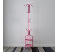 GIZNXBA Appendiabiti In Metallo Con 12 Ganci E Portaombrelli Salvaspazio Attaccapanni Da Terra Appendiabiti In Metallo Indipendente Con Ripiani Per Cappelli, Vestiti E Borse(Roze)