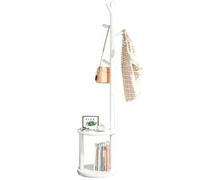 GIZNXBA Appendiabiti Indipendente In Legno Con Contenitore Attaccapanni Da Terra Rustico 2 In 1 Indipendente Con Ripiani Appendiabiti Con 6 Ganci Per Ingresso, Corridoio, Ufficio(White)