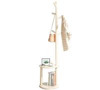 GIZNXBA Appendiabiti Indipendente In Legno Con Contenitore Attaccapanni Da Terra Rustico 2 In 1 Indipendente Con Ripiani Appendiabiti Con 6 Ganci Per Ingresso, Corridoio, Ufficio(Ivory white)