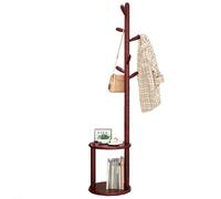 GIZNXBA Appendiabiti Indipendente In Legno Con Contenitore Attaccapanni Da Terra Rustico 2 In 1 Indipendente Con Ripiani Appendiabiti Con 6 Ganci Per Ingresso, Corridoio, Ufficio(Red)