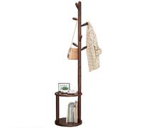 GIZNXBA Appendiabiti Indipendente In Legno Con Contenitore Attaccapanni Da Terra Rustico 2 In 1 Indipendente Con Ripiani Appendiabiti Con 6 Ganci Per Ingresso, Corridoio, Ufficio(Bruin)