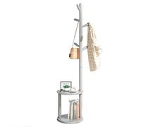 GIZNXBA Appendiabiti Indipendente In Legno Con Contenitore Attaccapanni Da Terra Rustico 2 In 1 Indipendente Con Ripiani Appendiabiti Con 6 Ganci Per Ingresso, Corridoio, Ufficio(Grey)