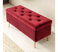 GIZNXBA Pouf Portaoggetti Velluto Imbottito Panca Contenitore Moderna In Velluto Da Posizionare Ai Piedi Del Letto Poggiapiedi Con Bottoni Trapuntati Per Soggiorno, Camera Da Letto(/Red A,60cm)