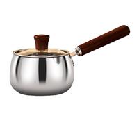 GJ Pentola in acciaio inossidabile, mini pentola scaldaburro/caffè/latte, pentola con beccuccio e manico in legno for chef e baristi.(B,14cm)