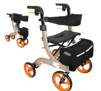 GJBMXSM Deambulatore a 4 Ruote con Sedile, Sedia a Rotelle Leggera, Rollator Pieghevole, Girello Regolabile E Leggera, Carrozzina in Alluminio per Anziani Champagne