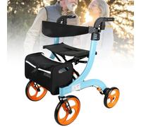 GJBMXSM Deambulatore E Sedia da Trasporto 2 in 1 per Anziani, Sedia a Rotelle Pieghevole, Deambulatore Rollator Leggero in Alluminio con Maniglia Regolabile, capacità Carico 220 Libbre Lakeblue