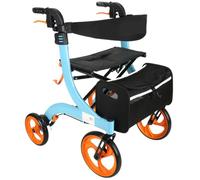GJBMXSM Rollator Deambulatore 2 in 1 Combo, Deambulatore Pieghevole in Alluminio con Sedile, Convertibile in Sedia da Trasporto, Maniglia Regolabile E Borsa Portaoggetti Lakeblue